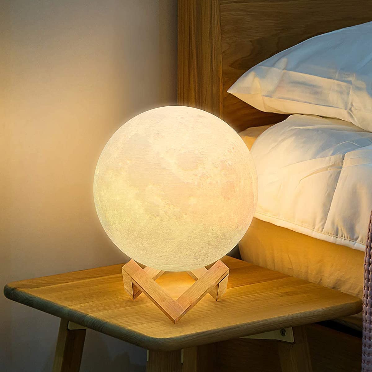 CraftDev 3D Moon Night Lamp with Wooden Stand 15cm