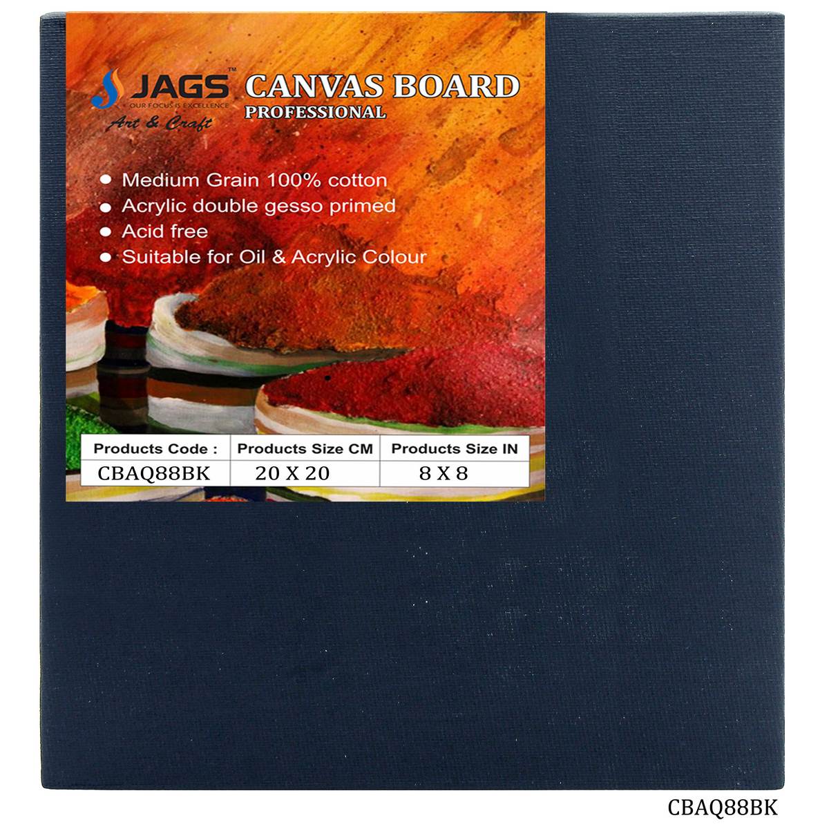 Canvas Board Artist Quality Black 8X8Inch CBAQ88BK