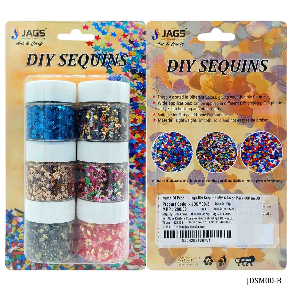 Jags Diy Sequins Mix 6 Color Pack 60Gsm JDSM00-B