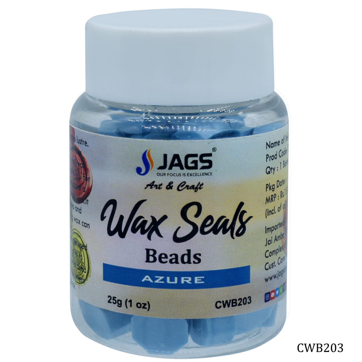 Craft Wax Seals Beads 25Gsm Azure CWB203
