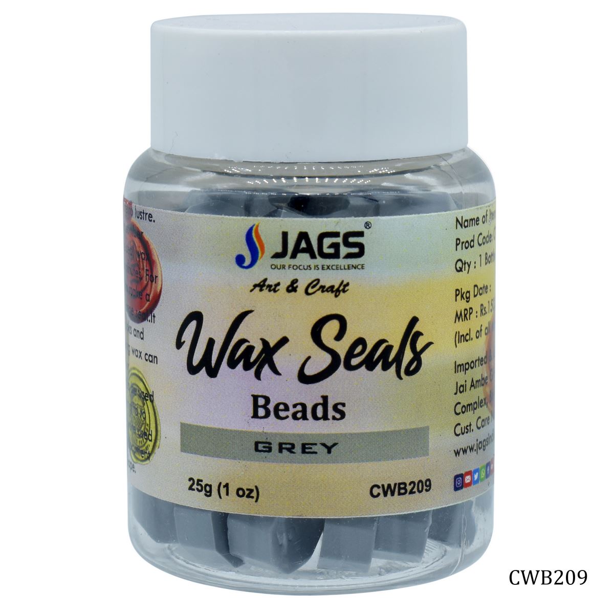 Craft Wax Seals Beads 25Gsm Grey CWB209