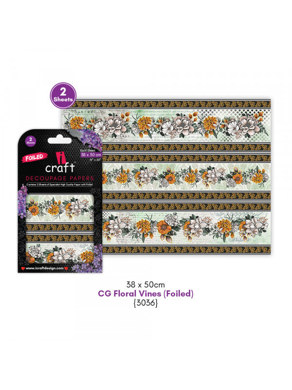 ICraft Foiled Decoupage Paper-15"X 20"-3036