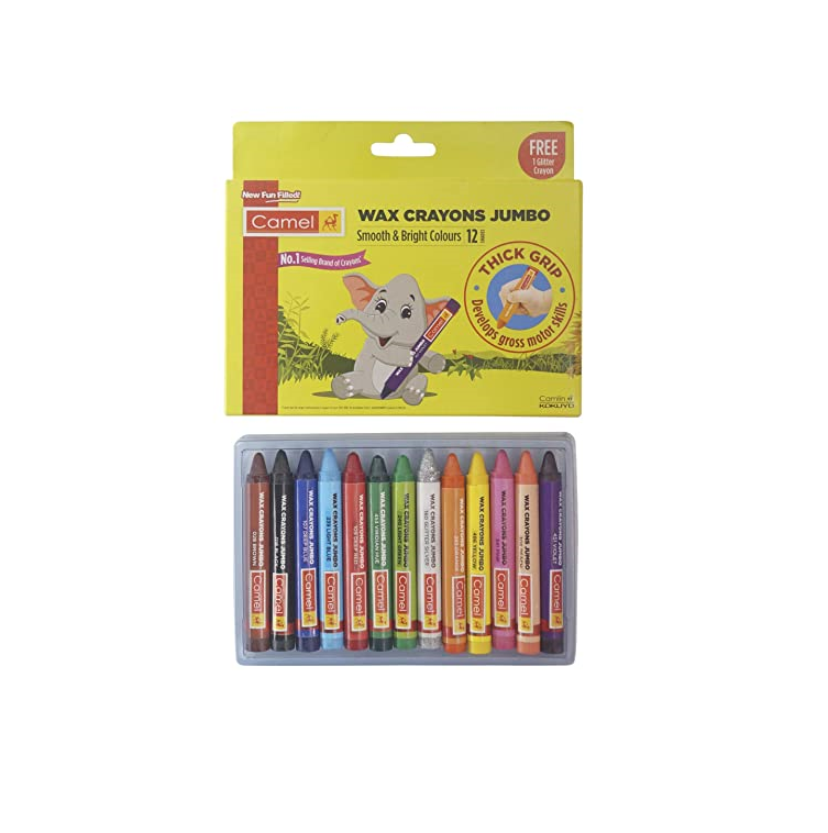 Camel Wax Crayons + 1 Glitter Shade Free - 12 Shades