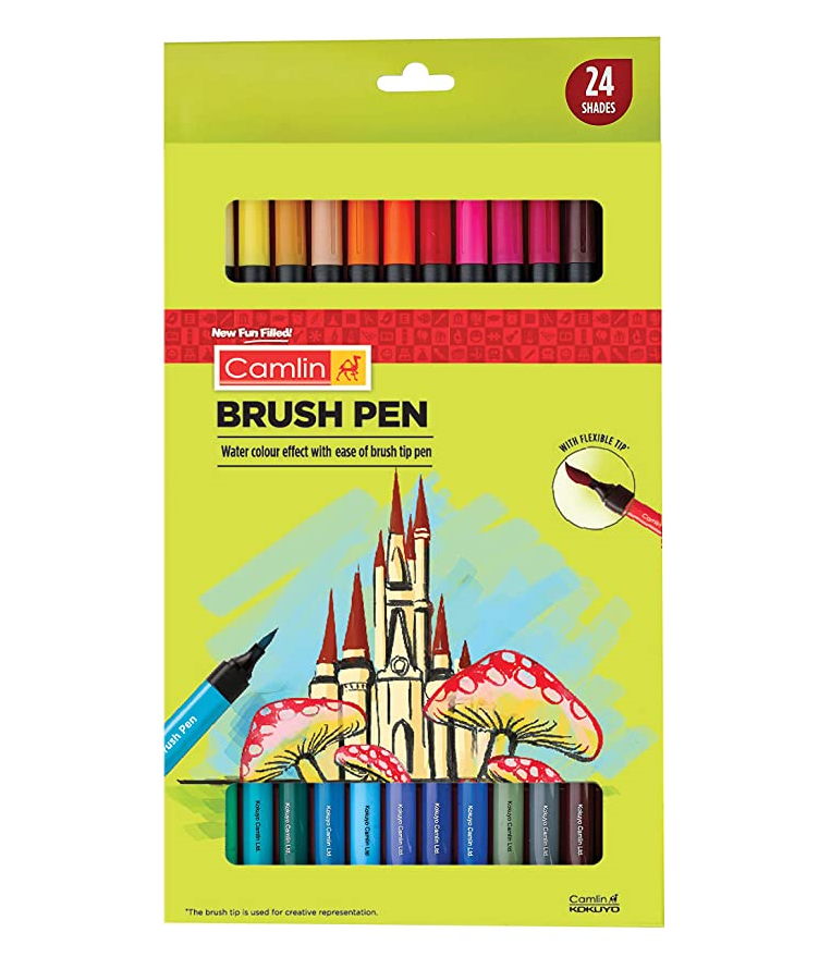 Camlin Kokuyo Brush Pens, 24 Shades (Multicolor)