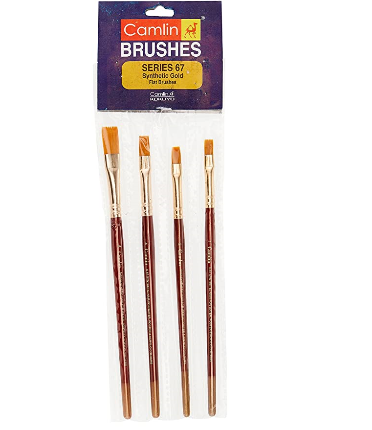 Camel Paint Brush Series 67 - Flat Synthetic Gold, Set of 4