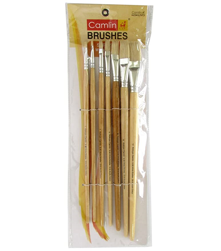 Camel Paint Brush Series 56 - White Bristle Flat, Set of 7