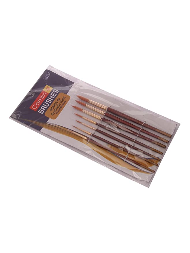 Camel Paint Brush Series 66 - Round Synthetic Gold, Set of 7