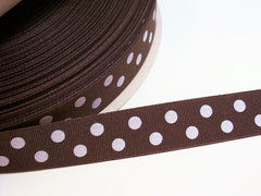 Brown Ribbon, Brown and White Polka Dot Grosgrain Ribbon