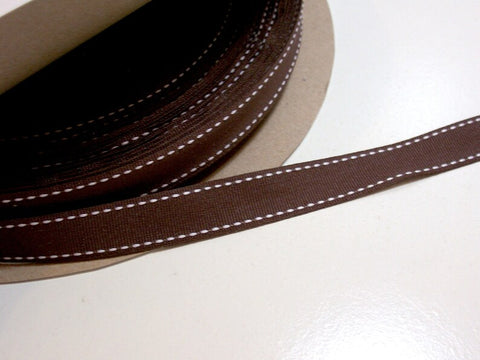 Brown Ribbon, Brown and White Saddle Stitch Grosgrain Ribbon 18mtr