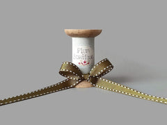 Moss Green Grosgrain Ribbon with White Saddle Stitched Edges 20mtr