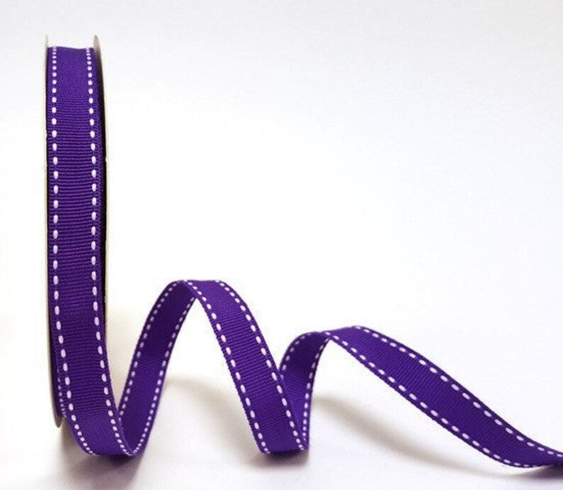 Purple Grosgrain Ribbon with White Saddle Stitched Edge 18mtr