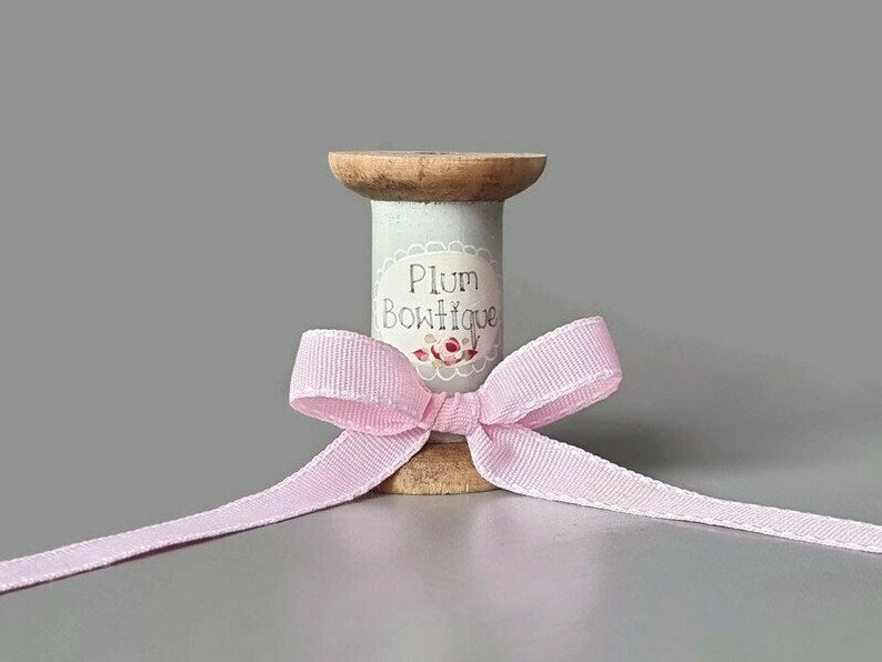 Soft Pink Grosgrain Ribbon with White Saddle Stitched Edges 18mtr