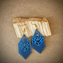 Wooden Earrings  Geometric Design - HandPainted