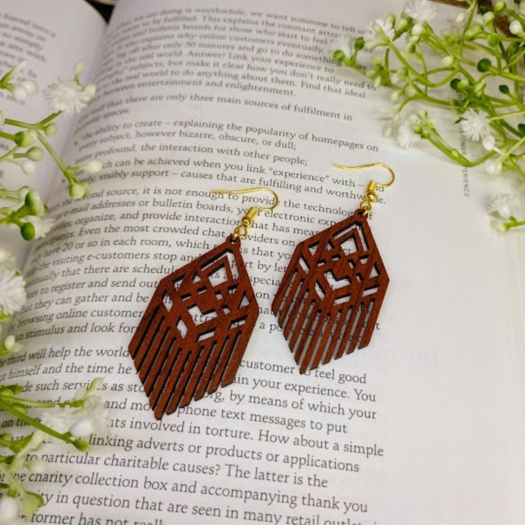 Wooden Earrings  Geometric Design - Laminate