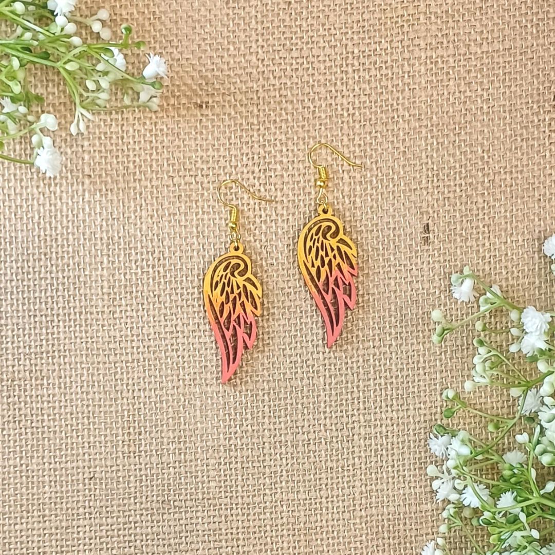 Wooden Earrings  Angel Wings - Hand Painted