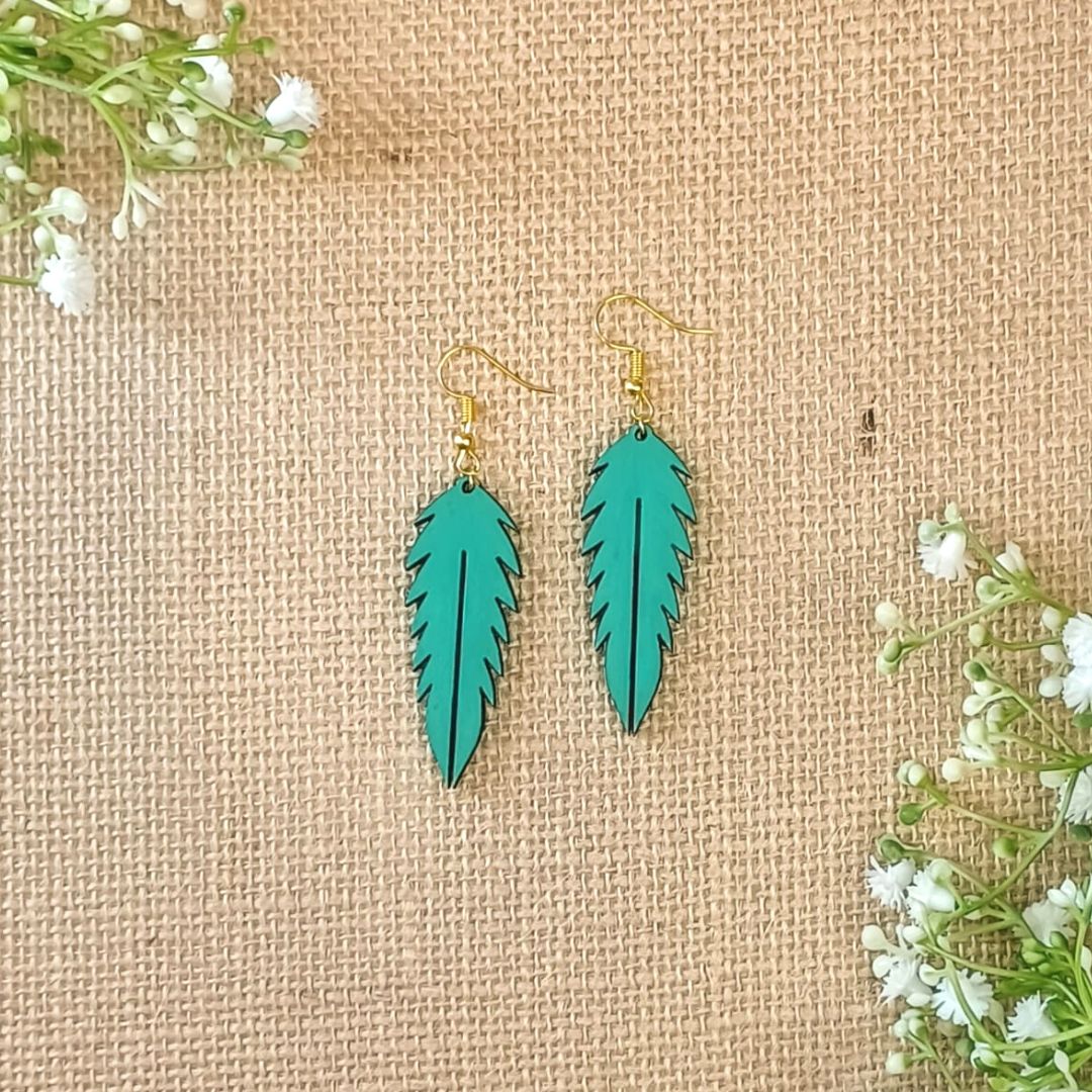 Leafy Affair  Wooden Earrings - Hand Painted