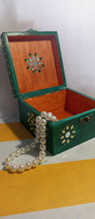 Hand painted Wooden Jewellery box Rose flower design, mirrors and kundans