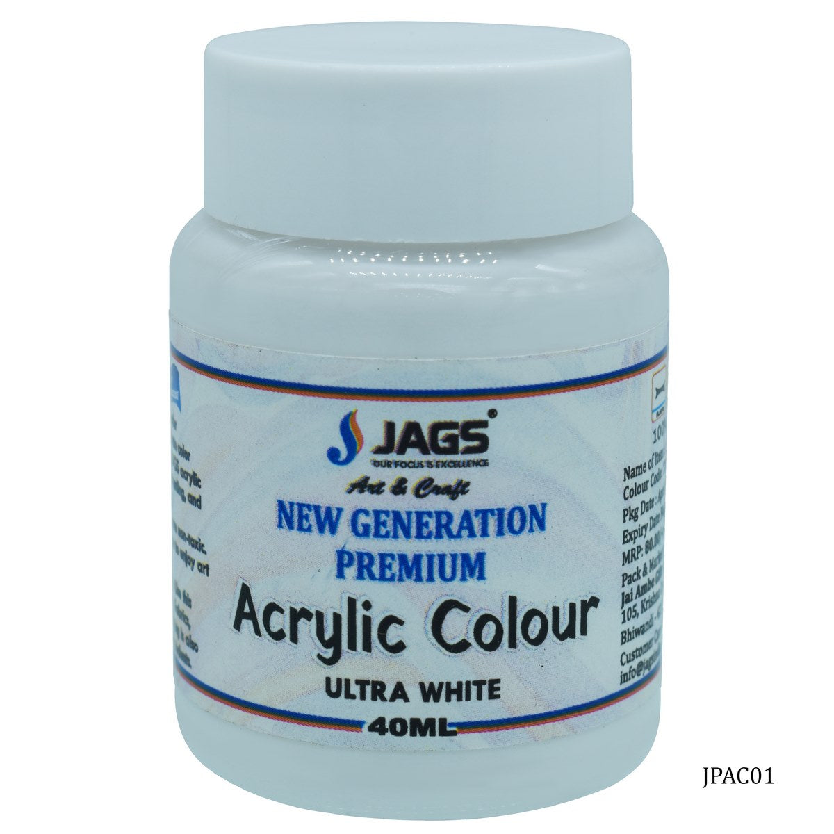 Jags Premium Acrylic Colour 45ML Paint Ultra White JPAC01