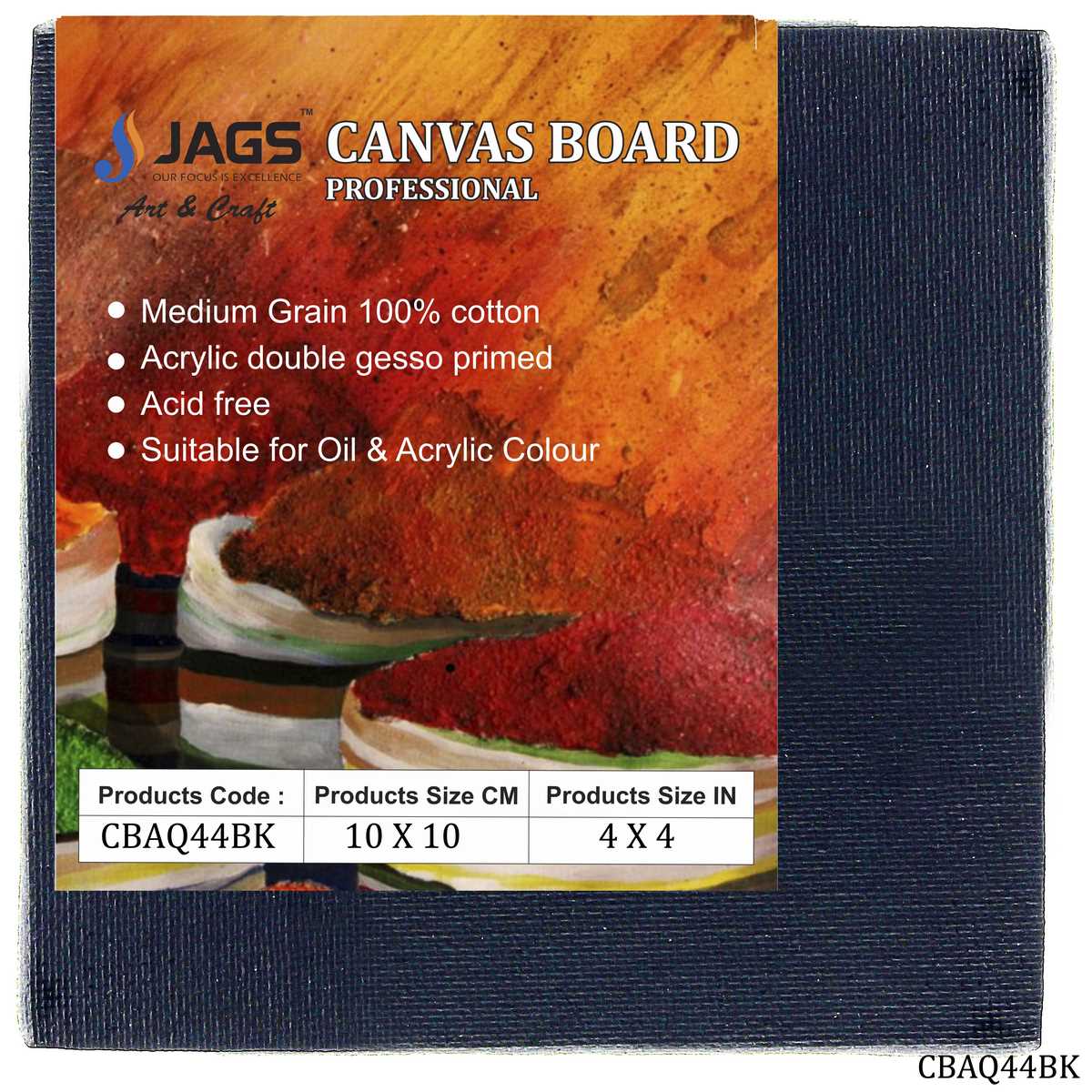 Canvas Board Artist Quality Black 4X4inch CBAQ44BK