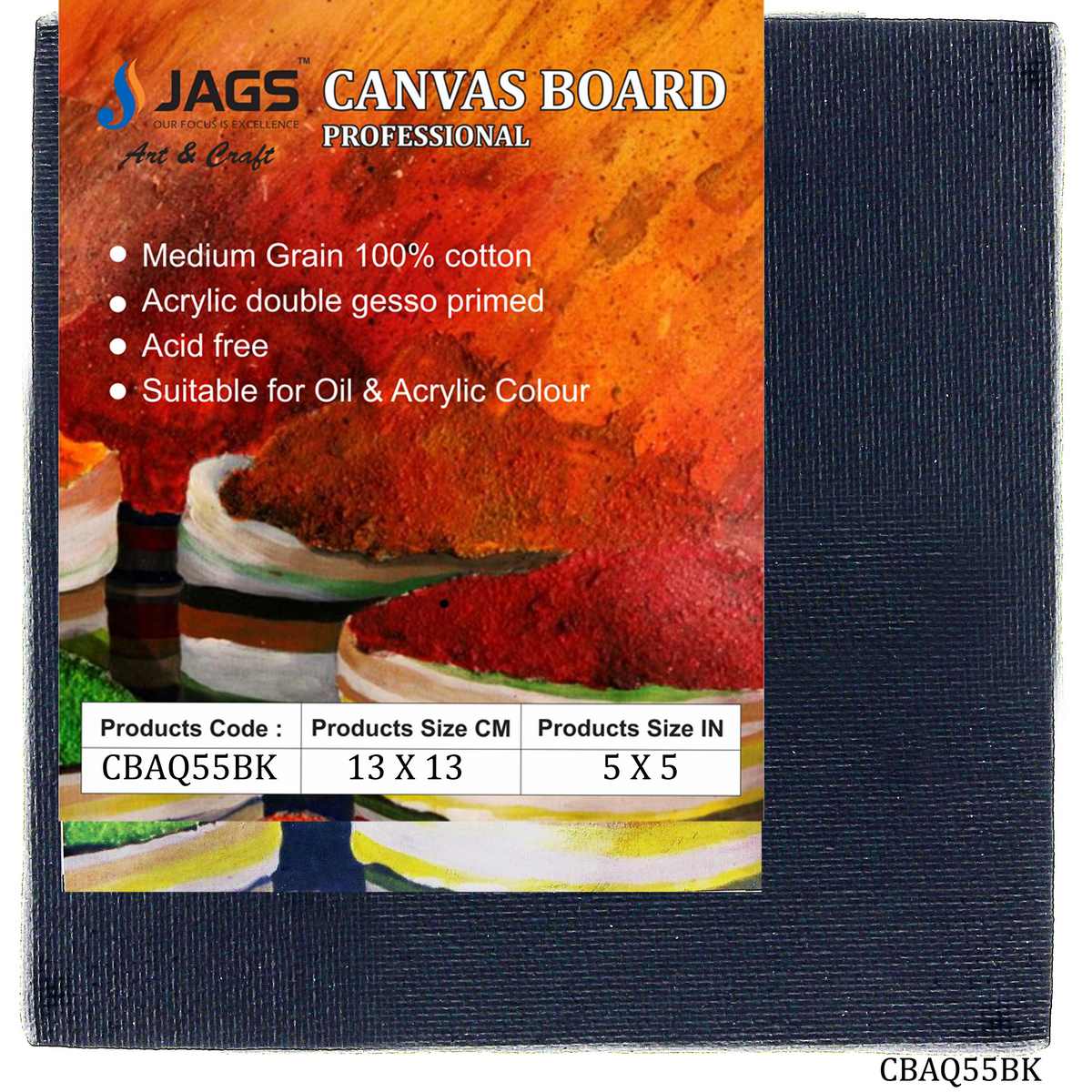 Canvas Board Artist Quality Black 5X5inch CBAQ55BK