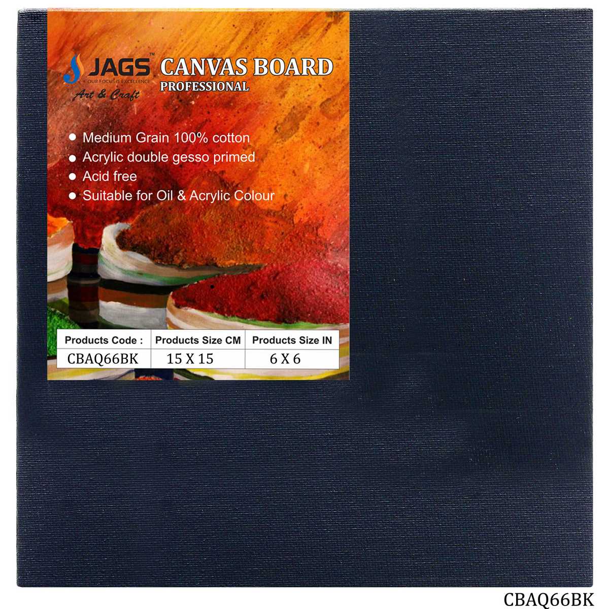 Canvas Board Artist Quality Black 6X6Inch CBAQ66BK