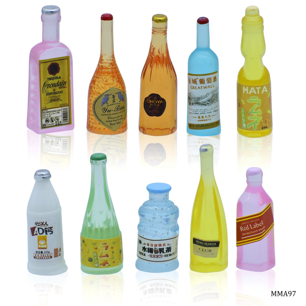 Miniature Model Drink Wine Juice Bottle Set Of 10 Pics MMA97