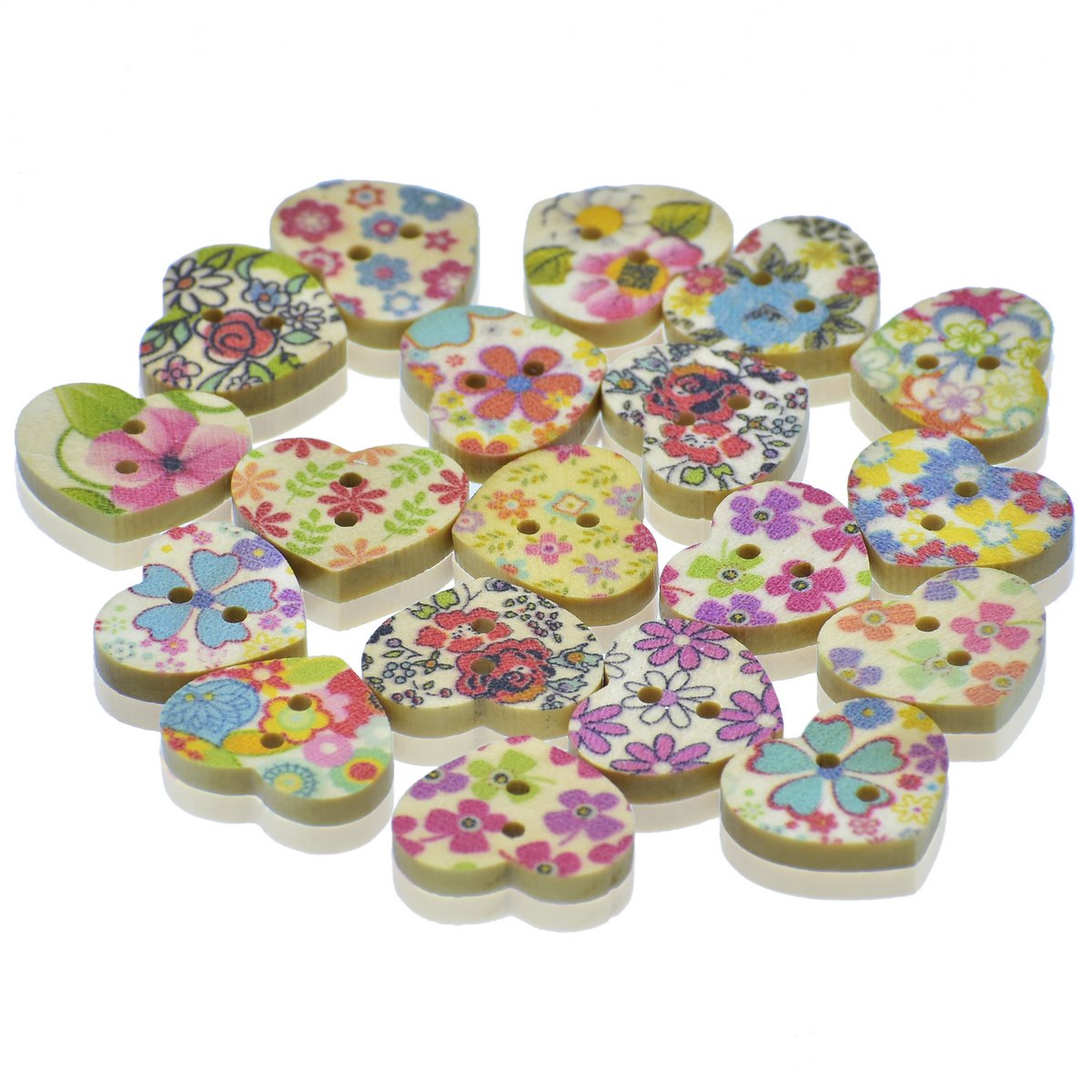 Decorative Button Wooden Heart Small 20pcs DBRH-3