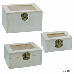 Wooden Empty Box Set Of 3 Pcs Top Window AM036