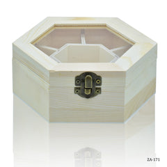 Wooden Empty Box Top Window Hexagon ZA-171