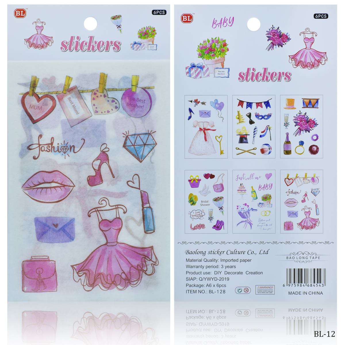 Stickers Journal Summer Season Mix Design 6Pcs BL-12