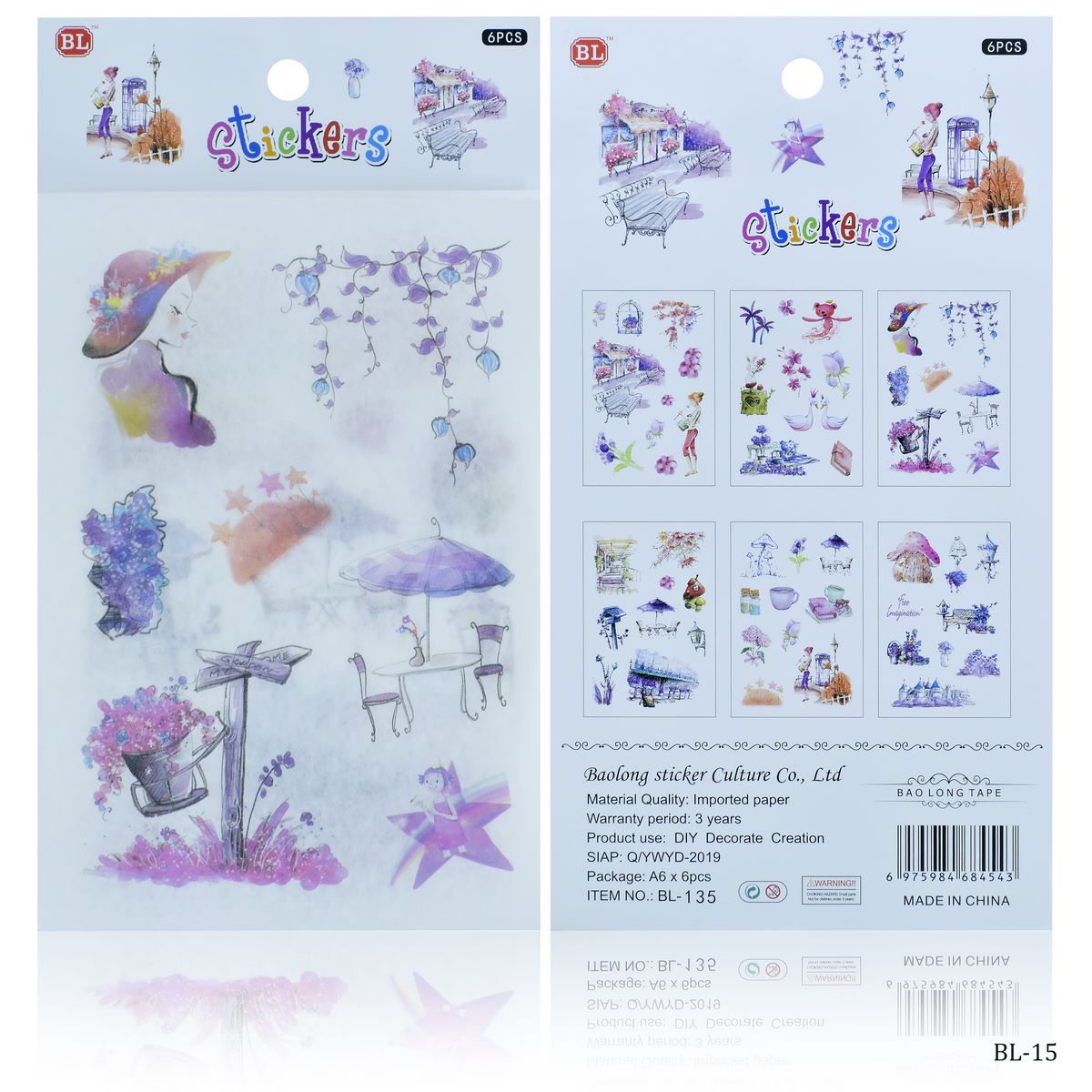 Stickers Journal Summer Season Mix Design 6Pcs BL-15