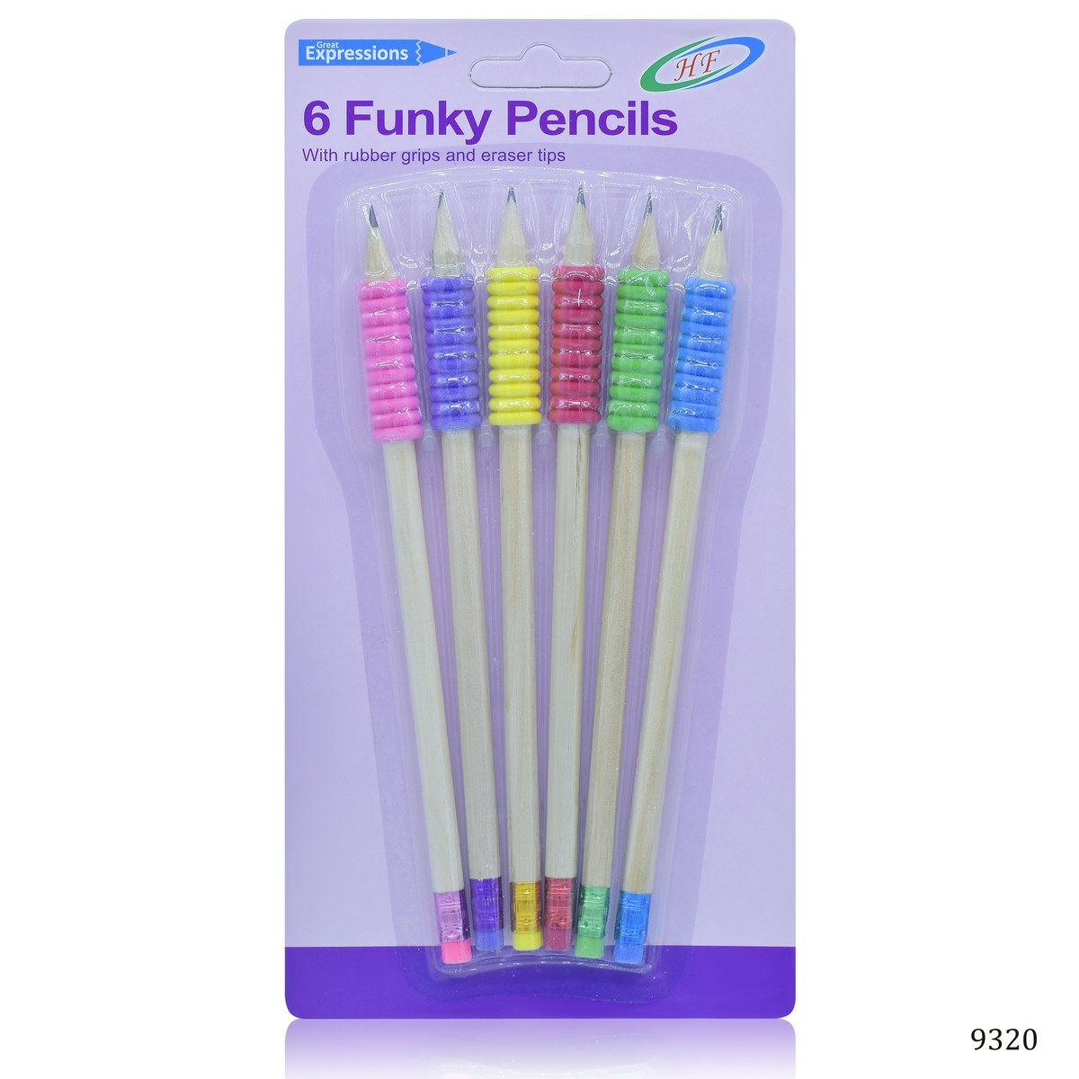 6 Funky Pencil With Grip Set Of 6Pcs 9320