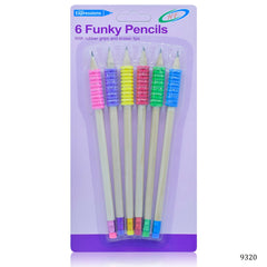 6 Funky Pencil With Grip Set Of 6Pcs 9320