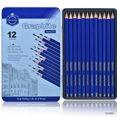 Graphite Pencils 12 pics Set Matel Tin Box TB-8008