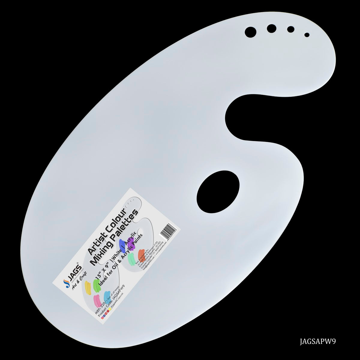 Acrylic Palette White Oval Big 15X9 AP9JAGSAPW9
