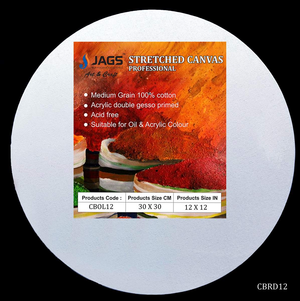Canvas Board Stretched Frame Round 12Inch CBRD12