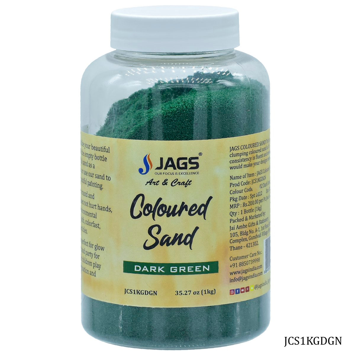 Jags Coloured Sand 1Kg Dark Green No 02 JCS1KGDGN
