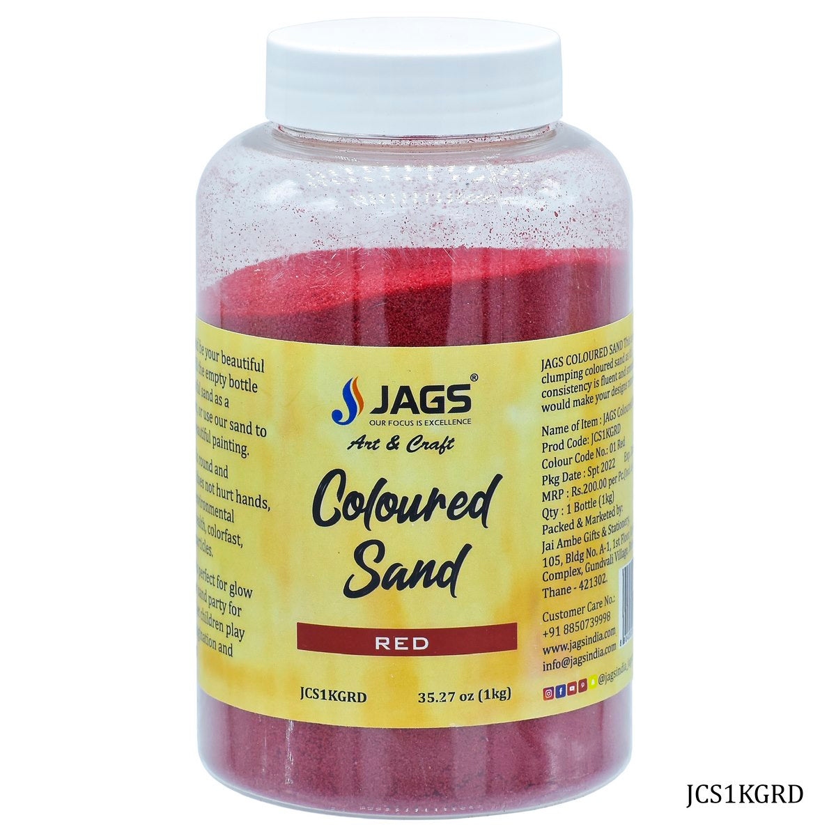 Jags Coloured Sand 1Kg Red No 01 JCS1KGRD
