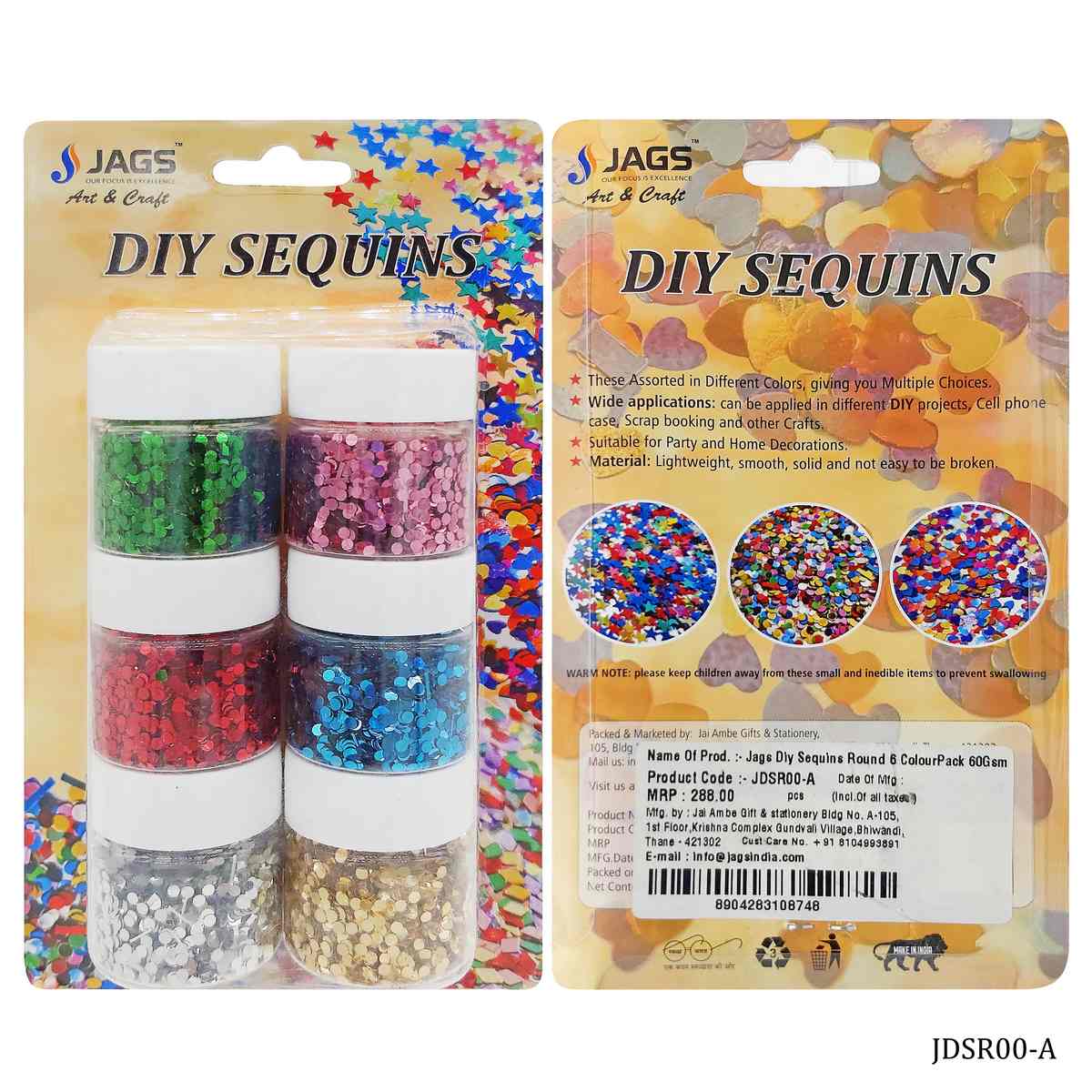 Jags Diy Sequins Round 6 Color Pack S 60Gsm JDSR00-A