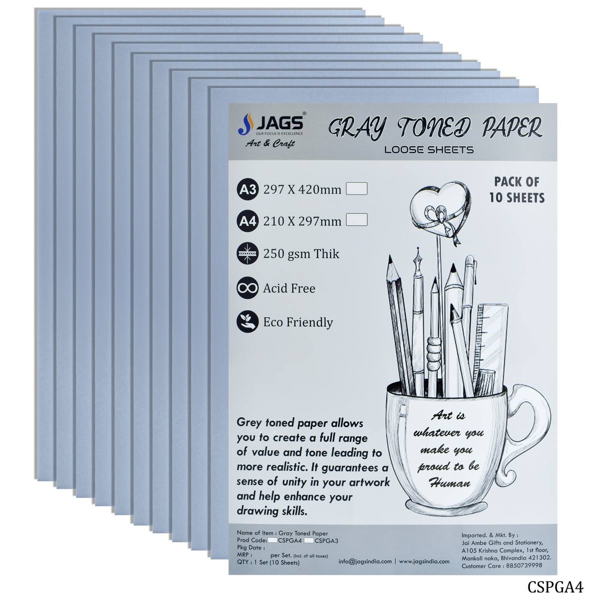 Card Stock Paper Greay A4 250Gsm 10Sheet CSPGA4