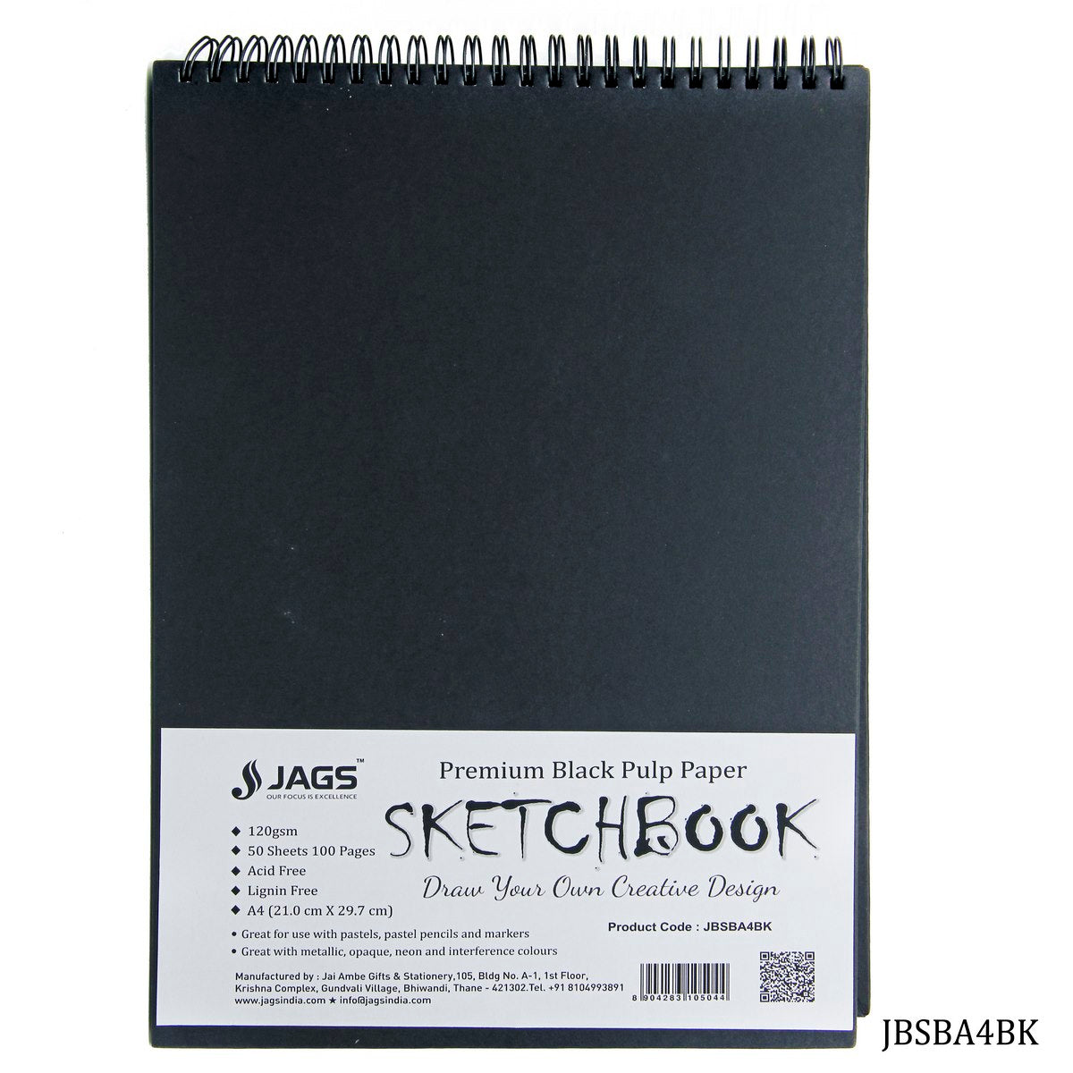 Jags Black Sketch Book A4 100Pgs 120Gsm JBSBA4BK