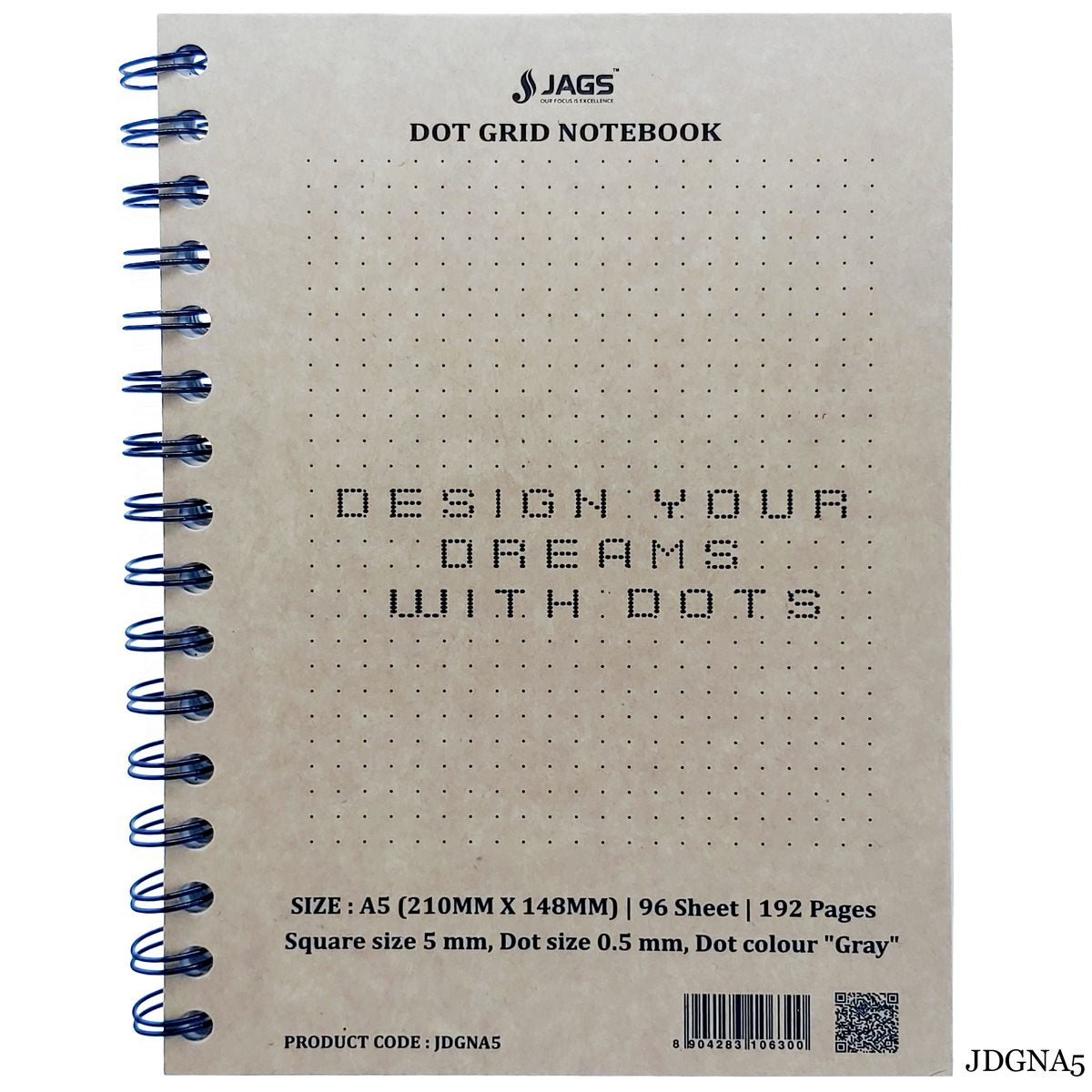 Jags Dot Grid Notebook Craft Cover 192Sheet 80Gsm A5 JDGNA5