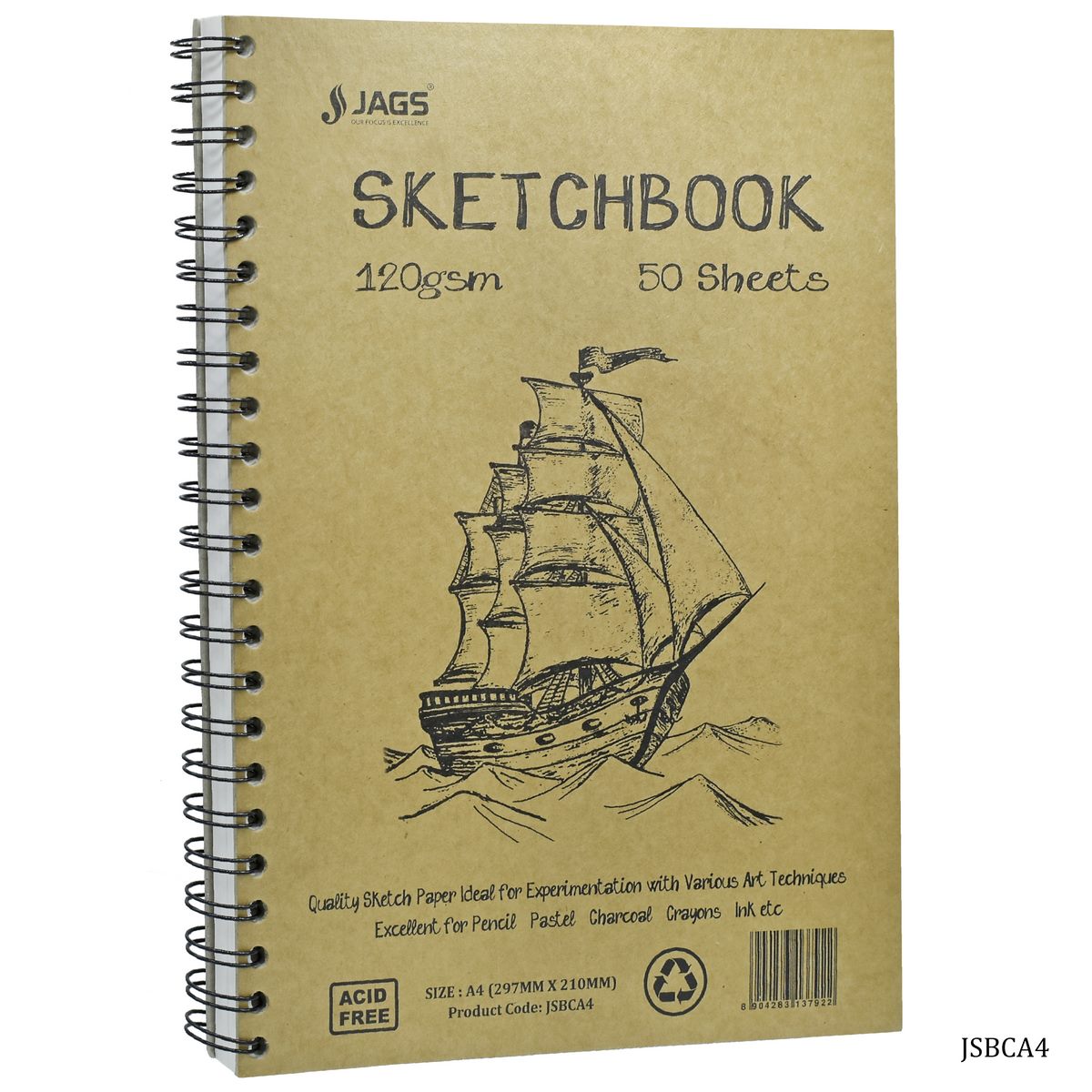 Jags Sketch Book Cartridge Paper S/W A4 100Pgs 120Gsm JSBCA4