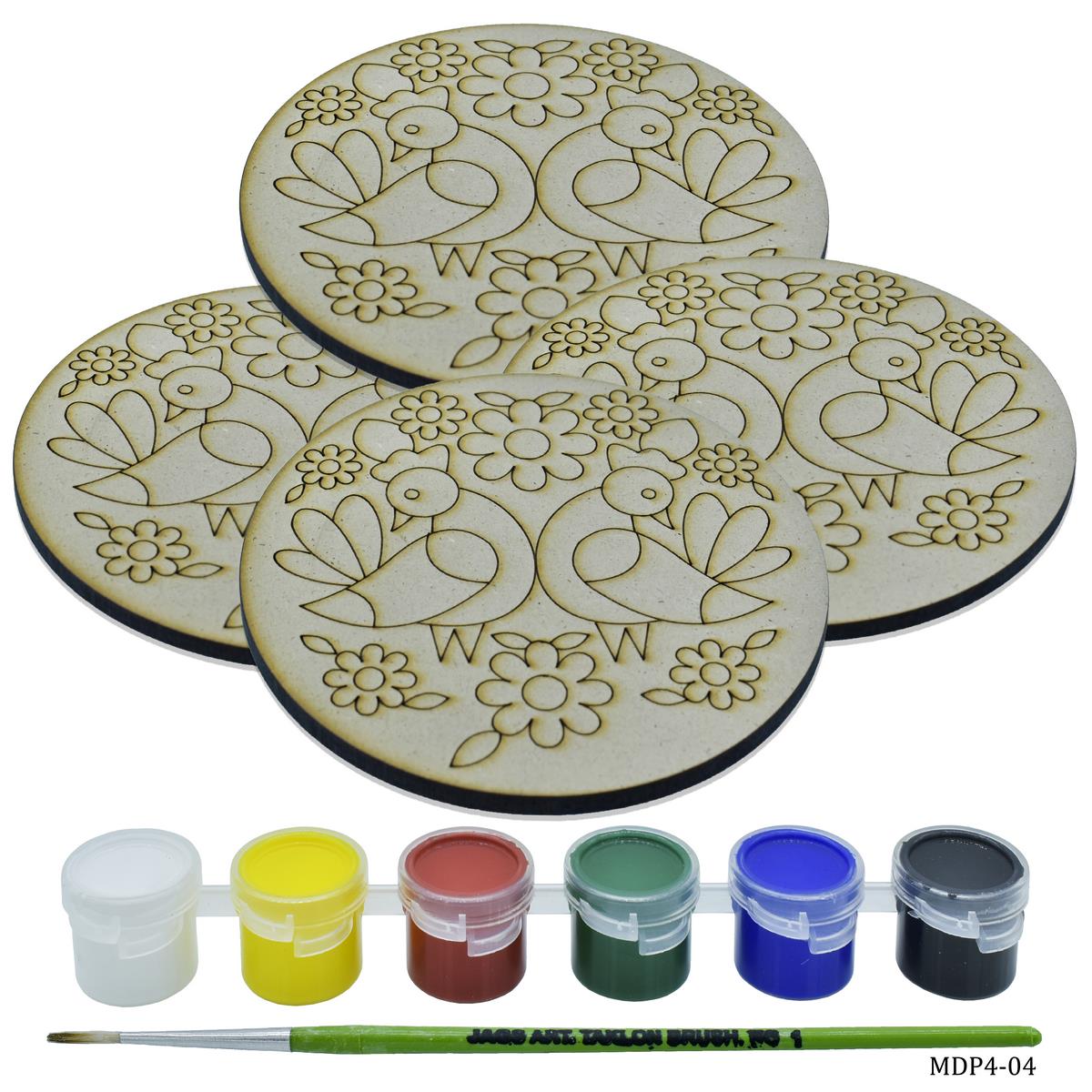 MDF DIY Painting Kit Round 2 F Bird 4Inch 4Pcs Set MDP4-04