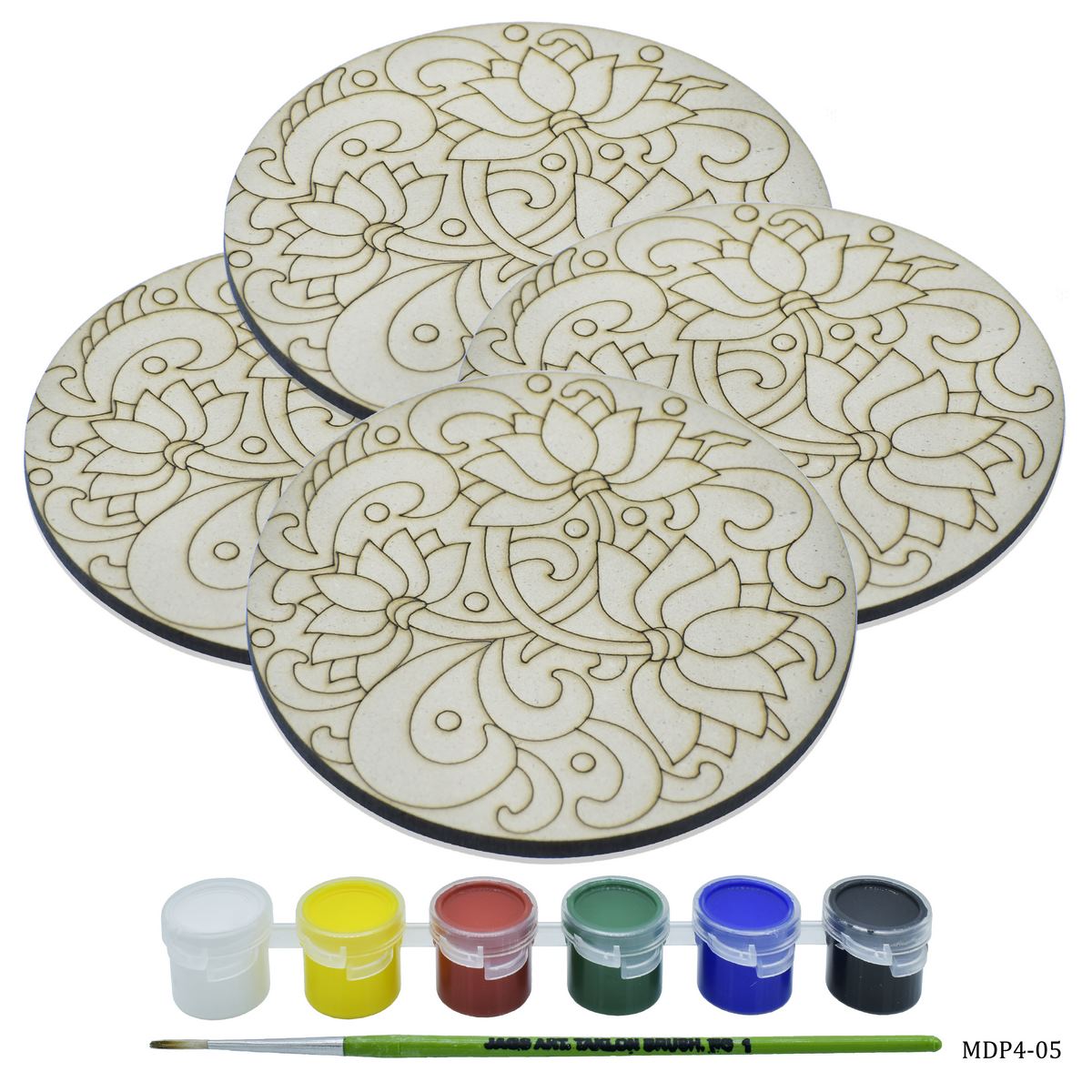 MDF DIY Painting Kit Round 3 Lotus 4 Inch 4Pcs Set MDP4-05