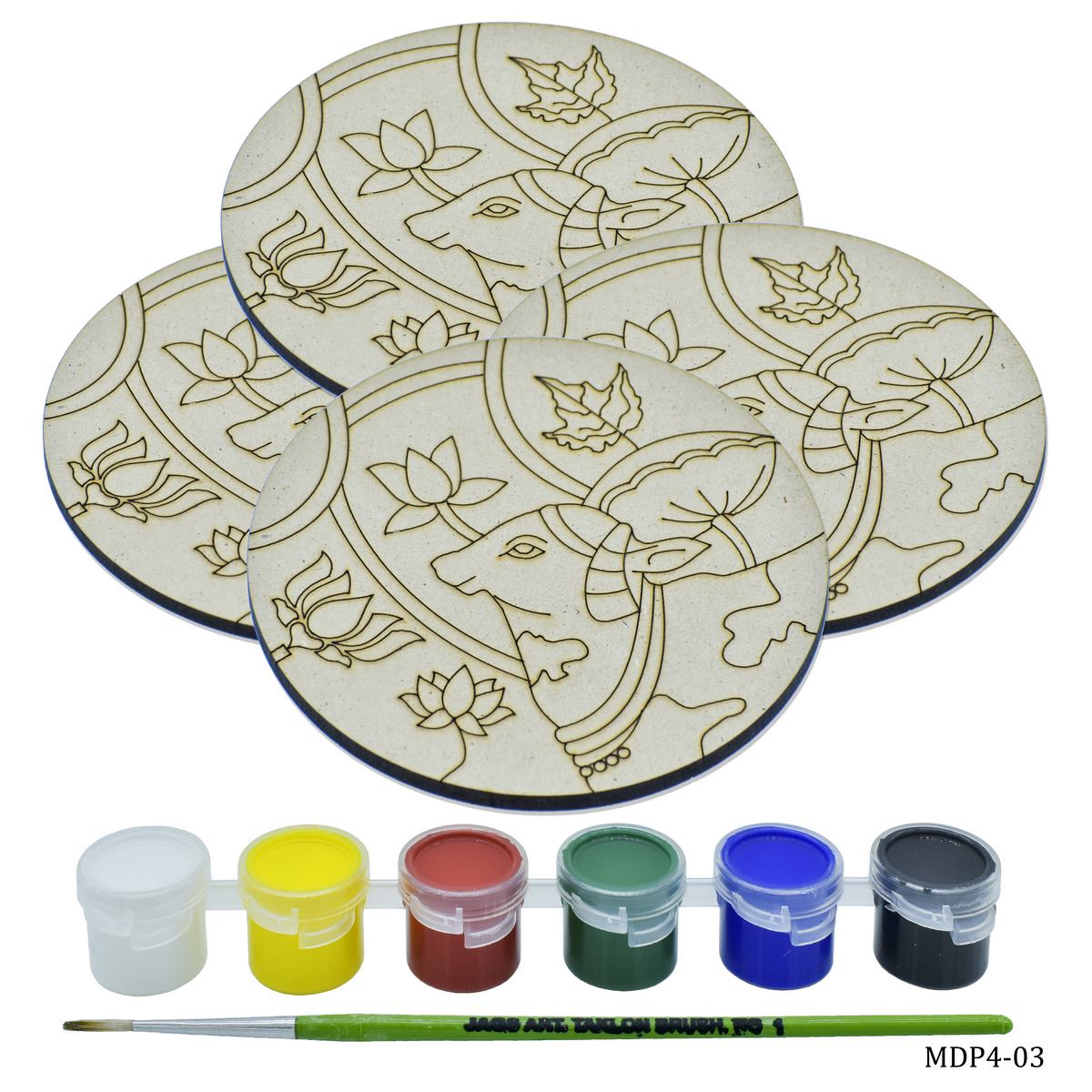 MDF DIY Painting Kit Round Cow 4 Inch 4Pcs Set MDP4-03