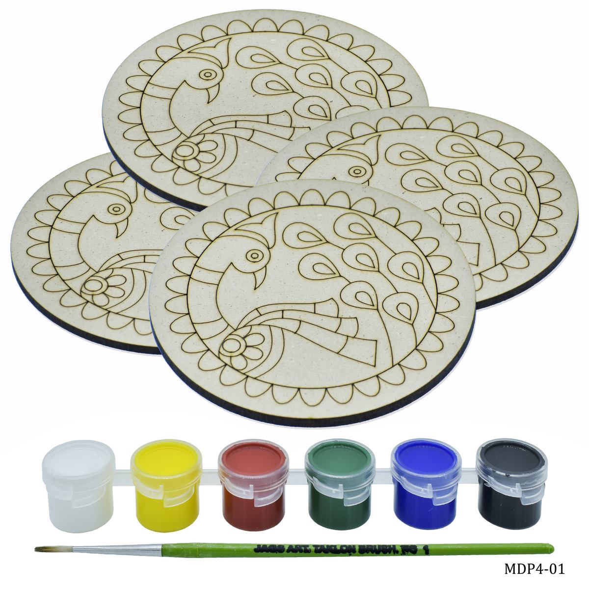 MDF DIY Painting Kit Round Peacock WF 4Inch 4Pc Set MDP4-01