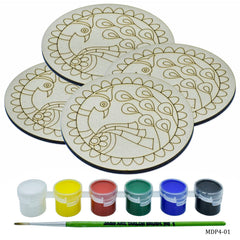 MDF DIY Painting Kit Round Peacock WF 4Inch 4Pc Set MDP4-01