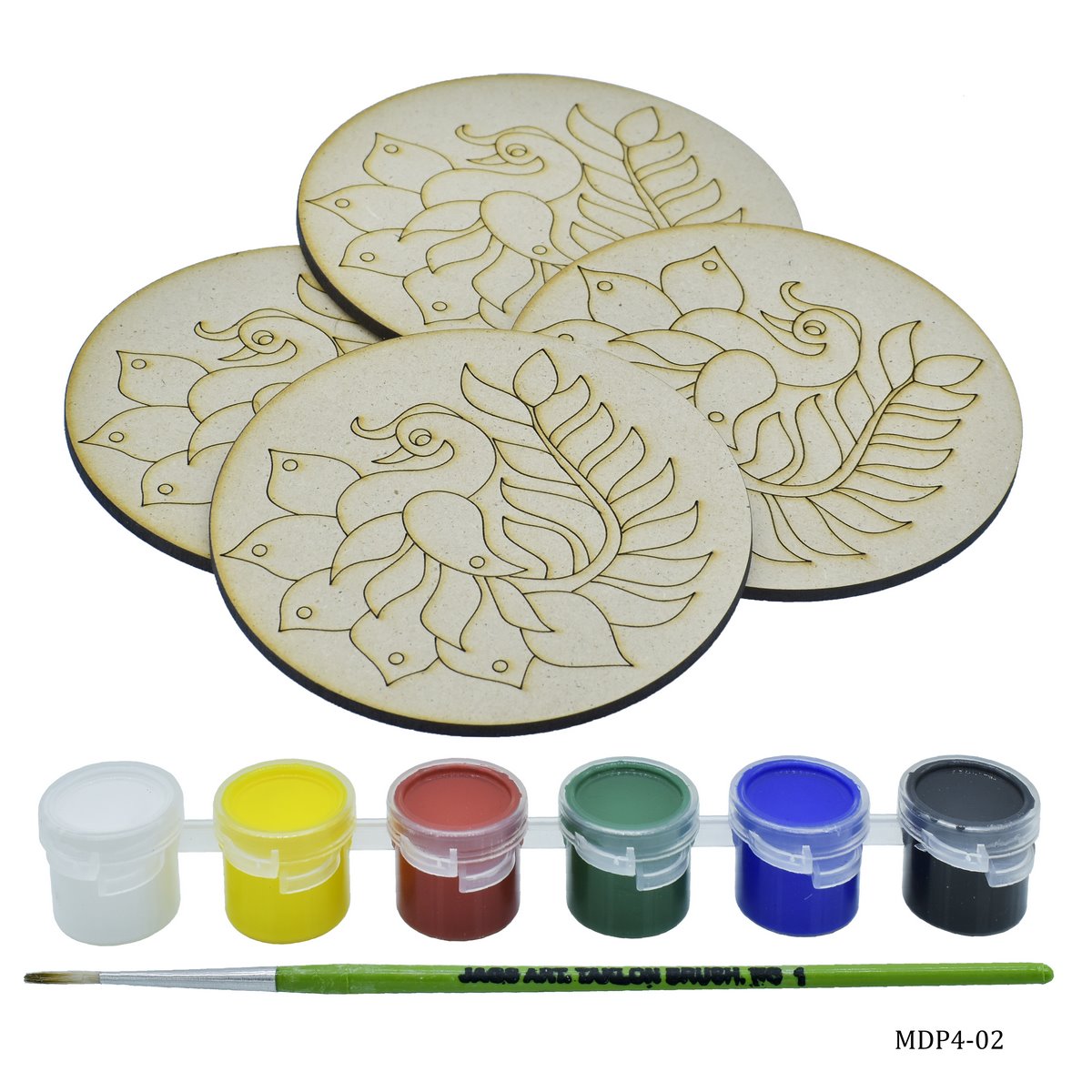MDF DIY Painting Kit Round Peacock WL 4Inch 4Pcs Set MDP4-02