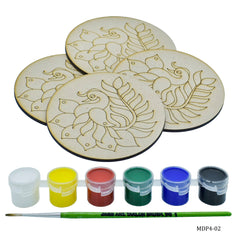 MDF DIY Painting Kit Round Peacock WL 4Inch 4Pcs Set MDP4-02